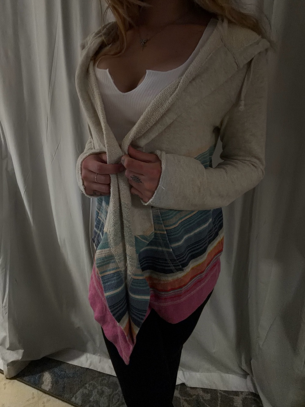Billabong Beige Hooded Stripe Knit Cardigan